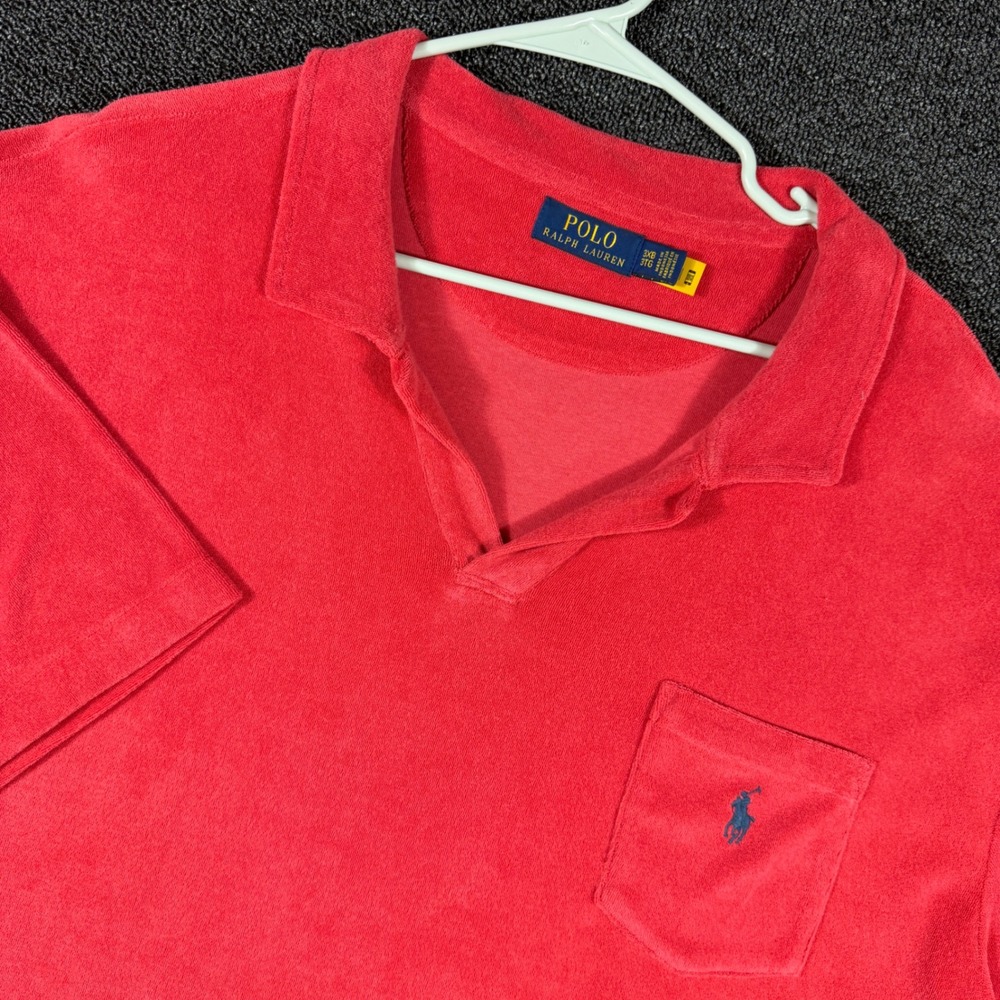 Polo Ralph Lauren Polo Shirt Mens 3XB Red Terry Cloth Johnny Collar Front Pocket